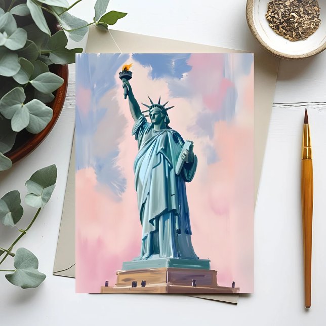 Freiheitsstatue Pastel Sunset NYC Wasserfarbe Postkarte (Von Creator hochgeladen)