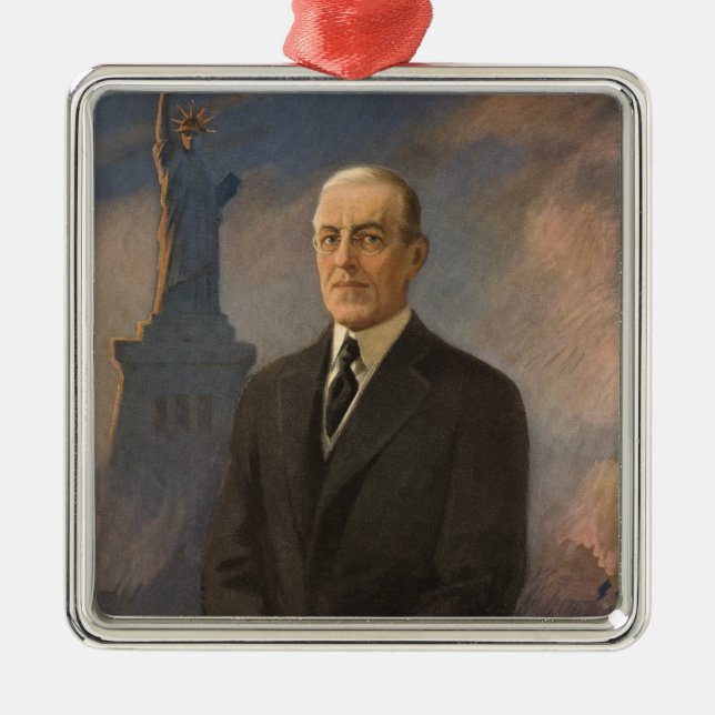 Freiheitsstatue & Präsident Woodrow Wilson Ornament Aus Metall (Vorne)
