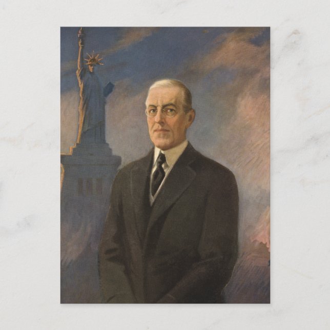 Freiheitsstatue & Präsident Woodrow Wilson Postkarte (Vorderseite)