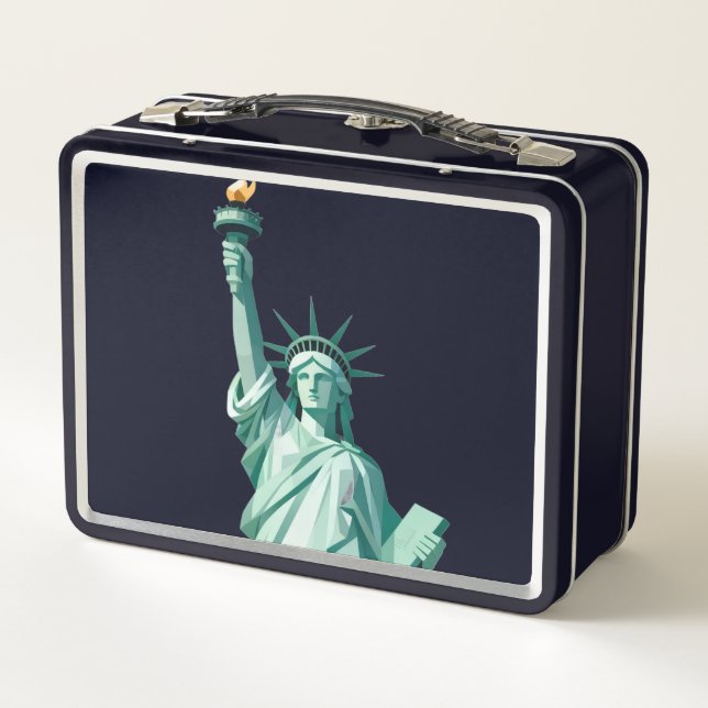 Freiheitsstatue Retro Geometric Metal Lunchbox (Rückseite)