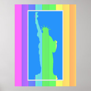 Freiheitsstatue Silhouette Regenbogenfarben Streif Poster