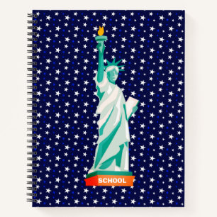 Freiheitsstatue & Sterne auf Marineblau Notizbuch