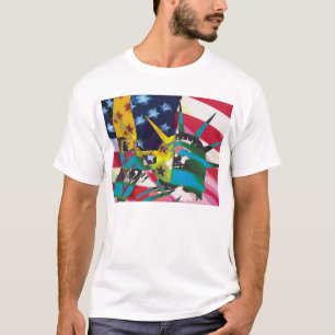 Freiheitsstatue u. Flagge Posterized T-Shirt