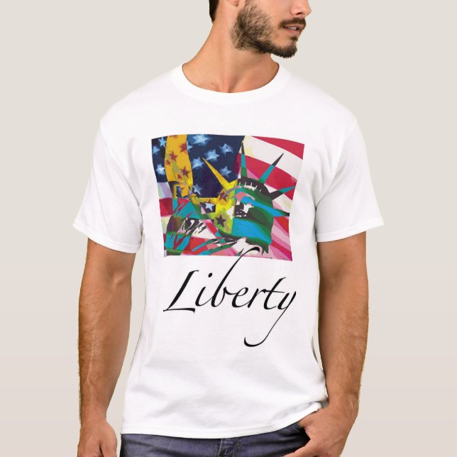Freiheitsstatue u. Flagge Posterized T-Shirt (Vorderseite)
