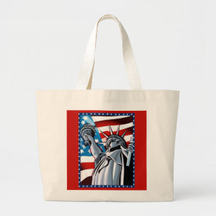 Freiheitsstatue und amerikanische Flagge Jumbo Stoffbeutel