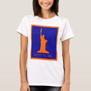 Freiheitsstatue und New York in Orange und Blau T-Shirt