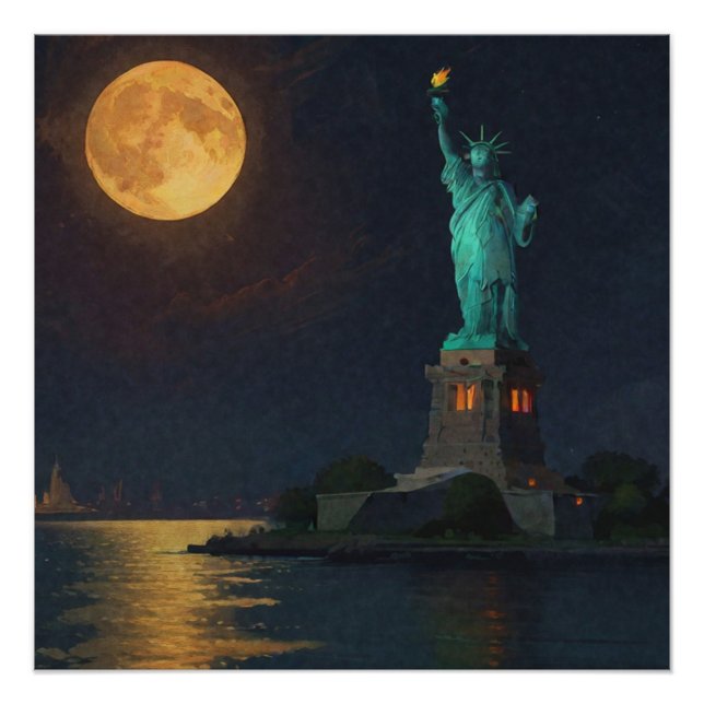 Freiheitsstatue und Vollmond Poster (Vorderseite)