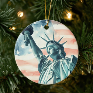 Freiheitsstatue unter amerikanischer Flagge Keramik Ornament