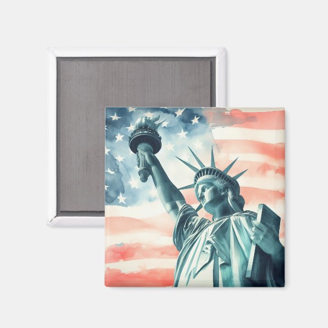 Freiheitsstatue unter amerikanischer Flagge Magnet (Vorderseite/Rückseite)