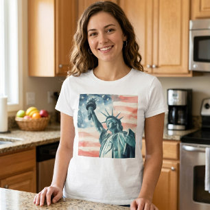 Freiheitsstatue unter amerikanischer Flagge T-Shirt