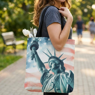 Freiheitsstatue unter amerikanischer Flagge Tasche