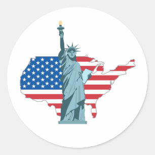 Freiheitsstatue & USA Karte - Runder Aufkleber