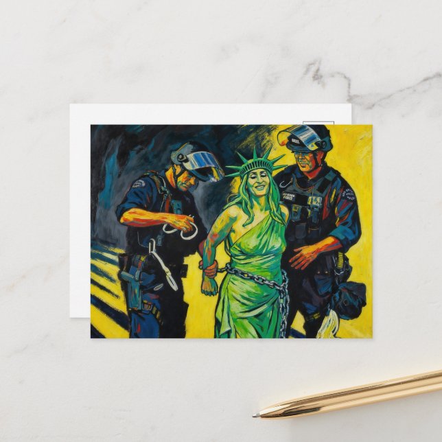 Freiheitsstatue Verhaftet Postkarte (Vorderseite/Rückseite Beispiel)