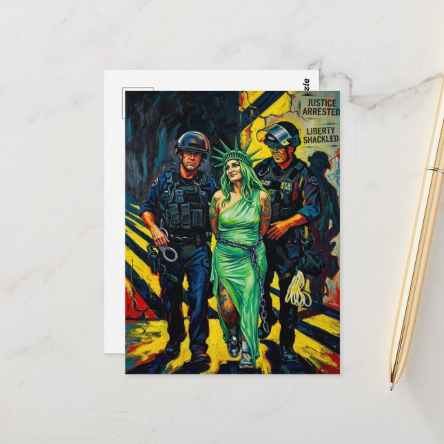 Freiheitsstatue Verhaftet Postkarte (Vorderseite/Rückseite Beispiel)