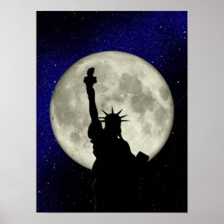 Freiheitsstatue vor dem Mondplakat Poster