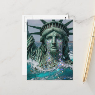 Freiheitsstatue weint und schmilzt im Wasser Postkarte