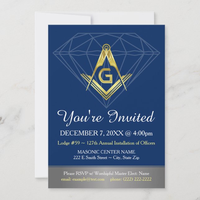 Freimaurerische Einladungen | Gold Blue Diamond Te (Vorderseite)