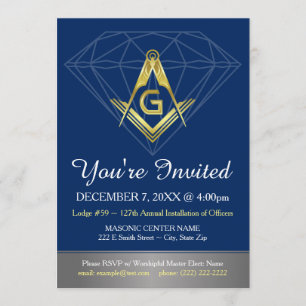 Freimaurerische Einladungen   Gold Blue Diamond Te