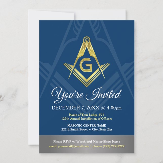 Freimaurerische Einladungen | Navy Blue and Gold F (Vorderseite)