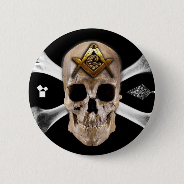 Freimaurerschädel-u. Knochen-Kompass-Quadrat Button (Vorderseite)