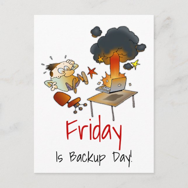 Freitag ist Backup Day Funny Computer Cartoon Postkarte (Vorderseite)