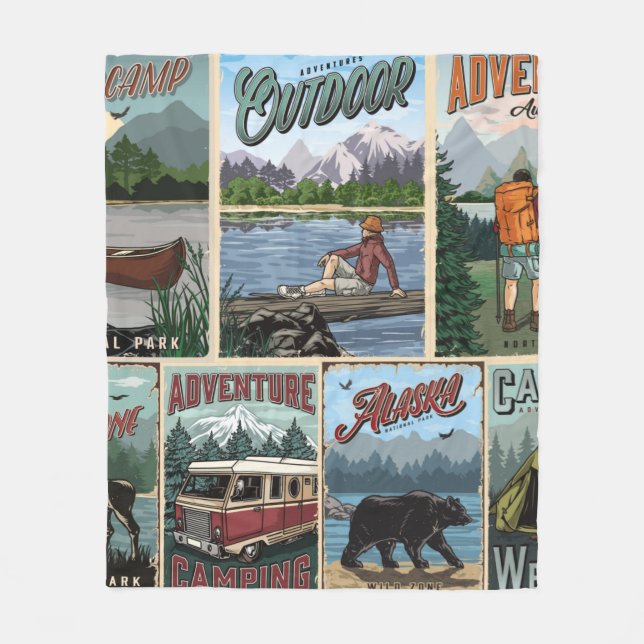 Freizeit Vintage Plakate Set mit Kanu  Fleecedecke (Vorderseite)