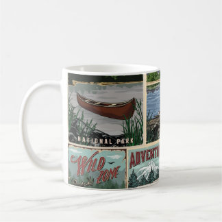 Freizeit Vintage Plakate Set mit Kanu Kaffeetasse