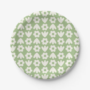 Freja Blume Blumenmuster Sage Green und Creme Pappteller
