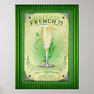 French 75 Cocktail Vintag New Orleans Poster