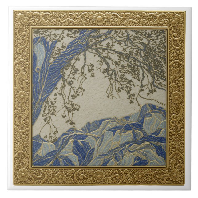 French Alps Gold  Silber + Lapis Keramikfliese (Vorderseite)