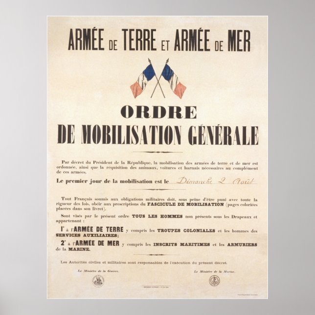 French Army and Navy.  General Mobilisation Order. Poster (Vorne)