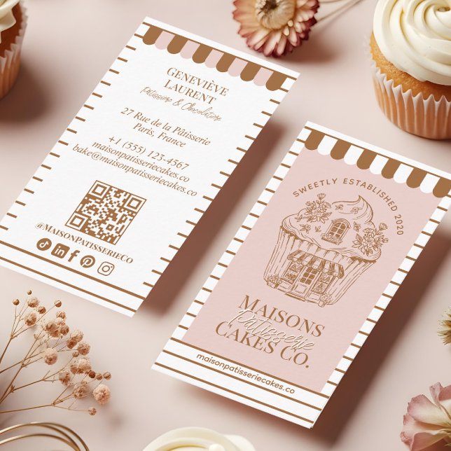 French Bakery Hand Drawn Cupcake Pastry Cake Shop Visitenkarte (French Bakery Hand Drawn Cupcake Pastry Cake Shop Business Card)