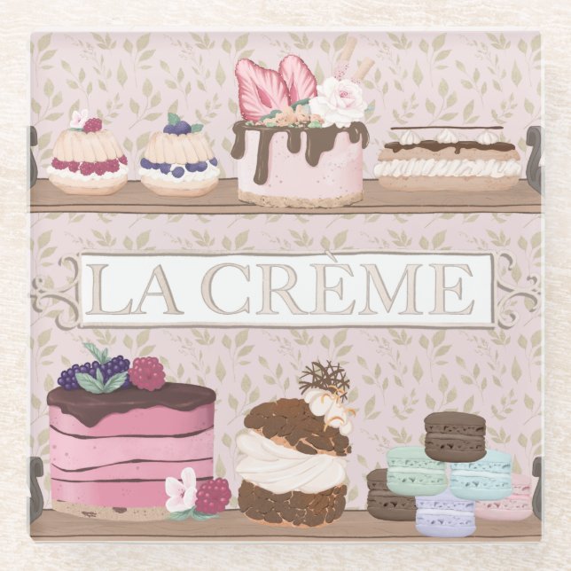 French Bakery Shop Pastries Macarons Tortes Glasuntersetzer (Vorderseite)