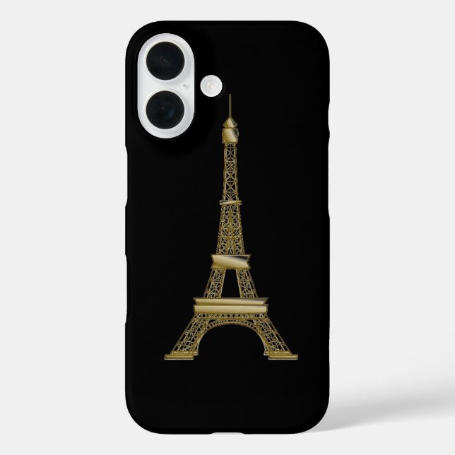 French Black & Gold Eiffel Tower iPhone 16 Hülle (Rückseite)