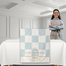 French Blue Checkers Croissant Bakery Table Runner