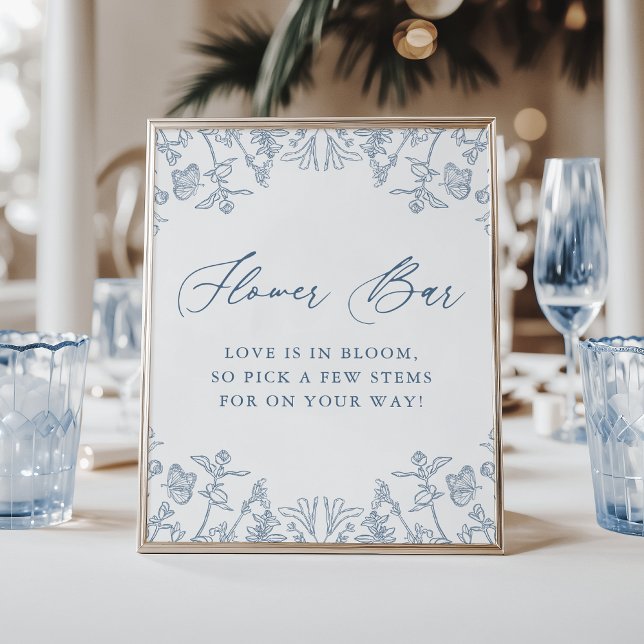 French Blue Chinoiserie Floral Bridal Blume Bar Poster (Von Creator hochgeladen)
