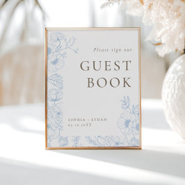 French Blue Floral Line Art Guest Book Poster