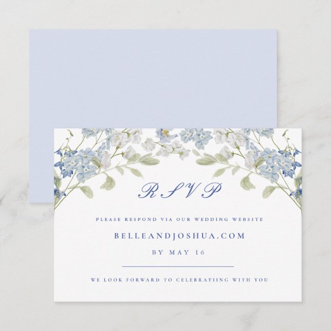 French Blue Florals Wedding RSVP Card Einladung (Vorne/Hinten)