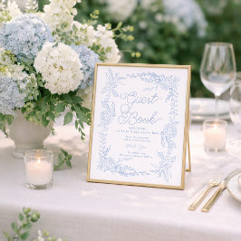 French Blue Hydrangea Guest Book Sign Poster