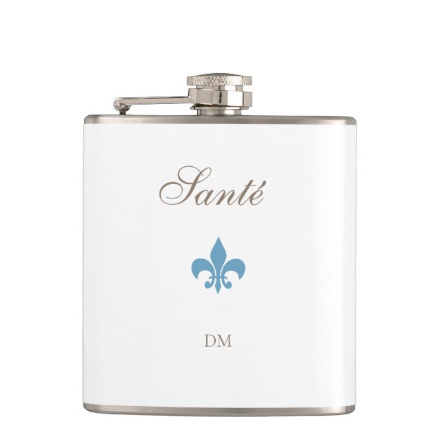 French Blue Lilie Santé Monogram Wedding Flachmann (Vorderseite)