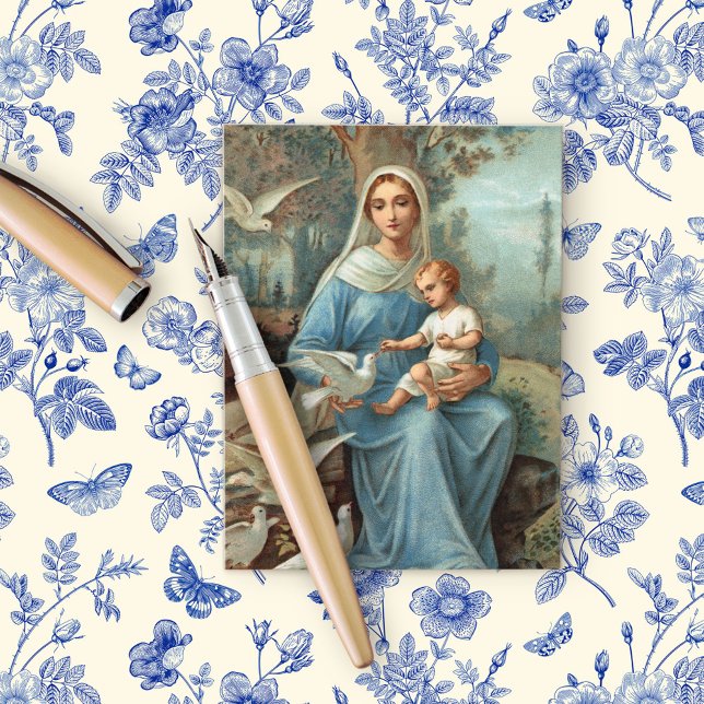French Blue Madonna Postcard Ankündigungspostkarte (Von Creator hochgeladen)