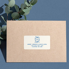 French Blue Monogram Crest Wedding RSVP Address Adressaufkleber