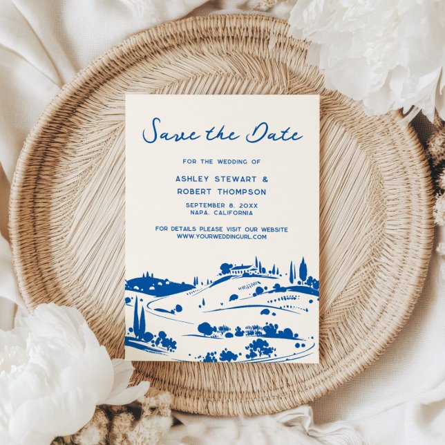 French Blue Pastoral Countryside Save the Date Einladung (Von Creator hochgeladen)
