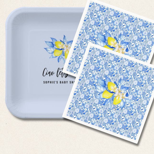 French Blue Tiles, Ciao Baby, Lemons  Serviette (Von Creator hochgeladen)