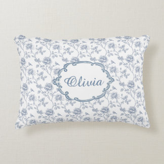 French Blue Toile Chinoiserie Floral Girls Name Dekokissen