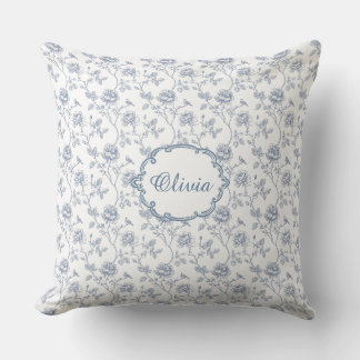 French Blue Toile Chinoiserie Floral Girls Name Kissen