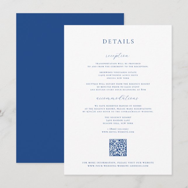 French Blue Wedding Details Card Einladung (Vorne/Hinten)
