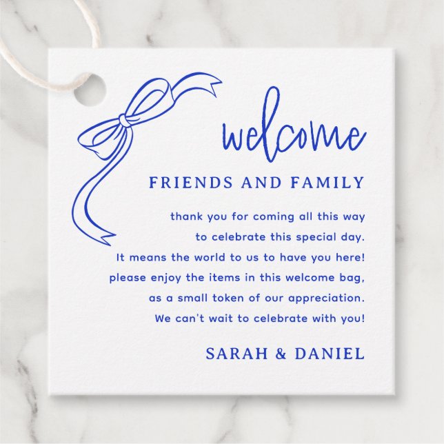 French Blue Wedding Willkommensgeschenk Beutel Geschenkanhänger (Vorderseite)