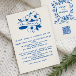 French Blue Whimsical Ribbon Crest Wedding Begleitkarte