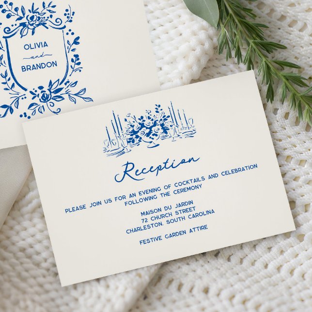 French Blue Whimsical Wedding Reception  Begleitkarte (Von Creator hochgeladen)